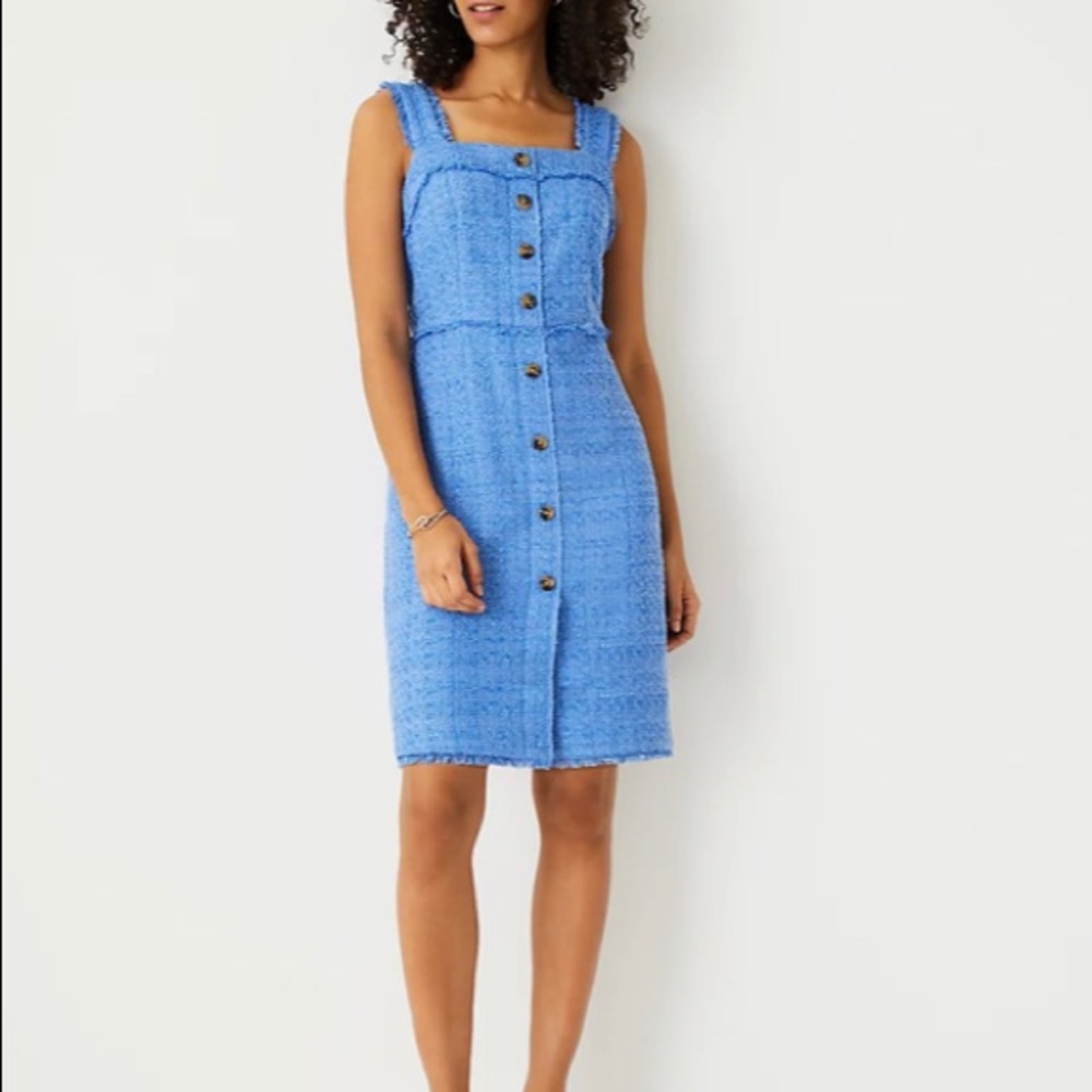 Tweed Button Front Shift Dress
